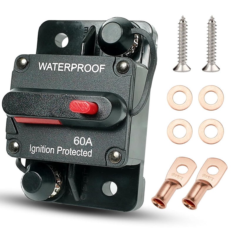 BULVACK 60 Amp Circuit Breaker for Boat Trolling Motor Marine ATV Trailer Vehicles Stereo Audio Electronic Battery Solar System Inline Fuse with Manual Reset Switch Waterproof DC 12V-48V (60A) - Image 1